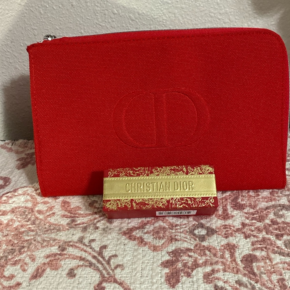 Christian Dior Beauty Red Cosmetic Pouch with Lipstick Set - Picture 3 of 9
